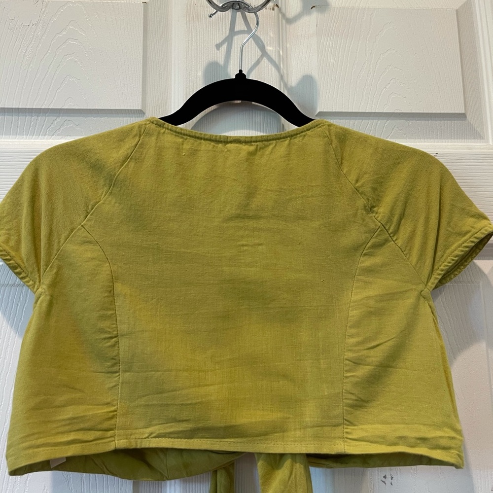 Free People Green Linen Front Tie Crop Top - Picture 7 of 9
